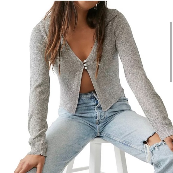 Free People Emmaline Shimmer Cropped Cardigan NWOT - Picture 2 of 14